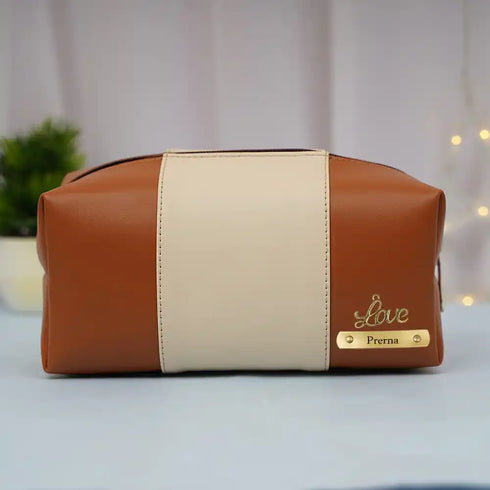 Personalized PU Box Pouch with Charm -Brown